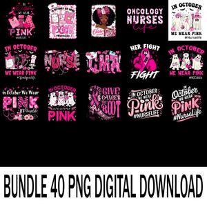 In October We Wear Pink PNG, Pediatric Nurse Breast Cancer Awareness Sublimation, Nurse Life Clipart, Pink Ribbon Digital Download