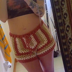 handmade crochet shorts size Medium stretch with adjustable drawstring