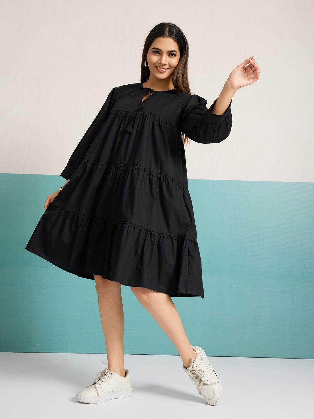 black cotton poplin midi dress Dress, Women's Oversized Layered Dress, Loose Tiered Casual Outfit, Fall Everyday Wear, Sizes S–XXL SIZE::9/10 LBD Look: It's Black, martha may costume Poplin fabric Length of dress