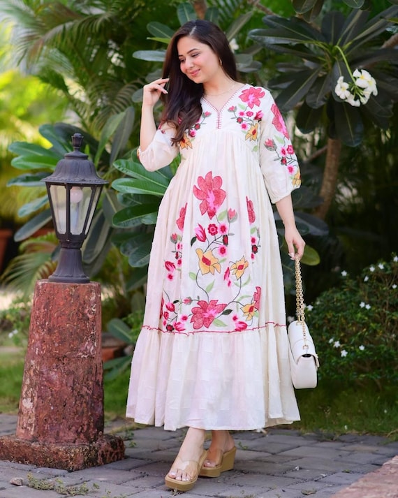 Rayon Embroidered Long Kurti for Women, Indian Ethnic Dress, 50 Inch Kurta, Casual & Festive Wear, Ready to Wear, M-XXL