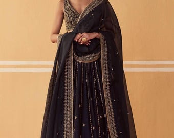 Women's Crepe Silk Lehenga Choli Set with Sequins Dori Zari Work, Bridal Lehenga for Wedding, Indian Ethnic Party Wear Lehenga Dupatta