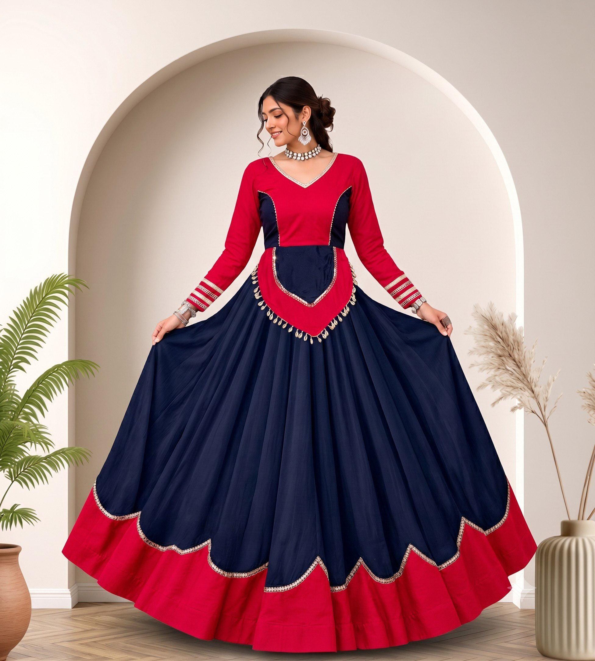 Rayon Cotton Lehenga Choli Set, Mirror Work Lace Blouse, 6 Meter Flair Skirt, Gujarati Garba Outfit, Indian Wedding Festive Wear