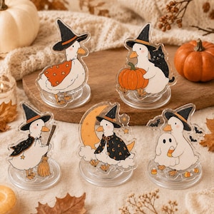 Soporte para teléfono con forma de pato de Halloween, soporte acrílico para teléfono con forma de ganso bruja, soporte con forma de calabaza fantasma espeluznante, regalo de otoño para ella.