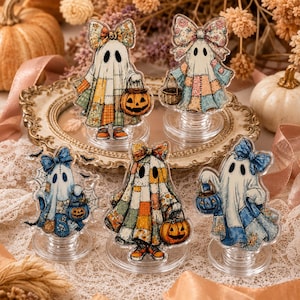 Uchwyt na telefon z motywem ducha, uroczy akrylowy uchwyt na telefon na Halloween, uchwyt z motywem ducha dyni, jesienny dodatek Cottagecore, prezent dla niej