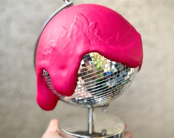 Pink Melty Globe - one of a kind bright pink melting disco globe ball