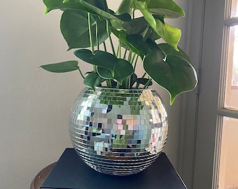 High Quality Glass 10” Large 10mm tiles disco ball planter pot Plant Hanger with or without drainage