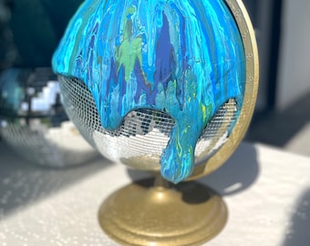 Melty Earth Disco Globe One of a Kind - melting, droopy, dripping, drip, disco ball planet