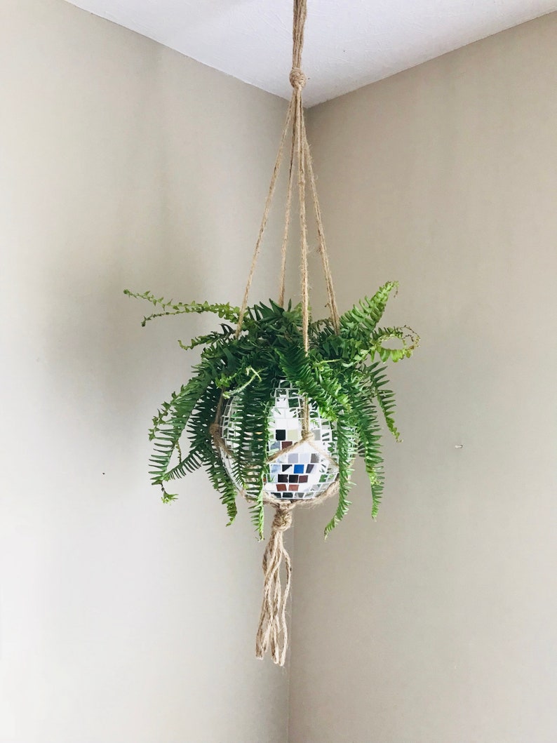 Disco ball Macrame Hanging Planter 6 10mm Tiles Plant Etsy