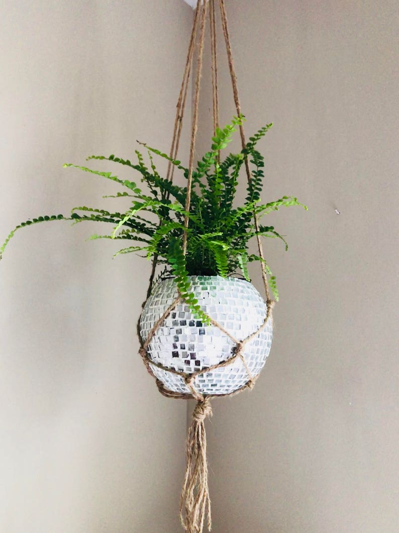 Disco ball Macrame Hanging Planter 6 10mm Tiles Plant Etsy