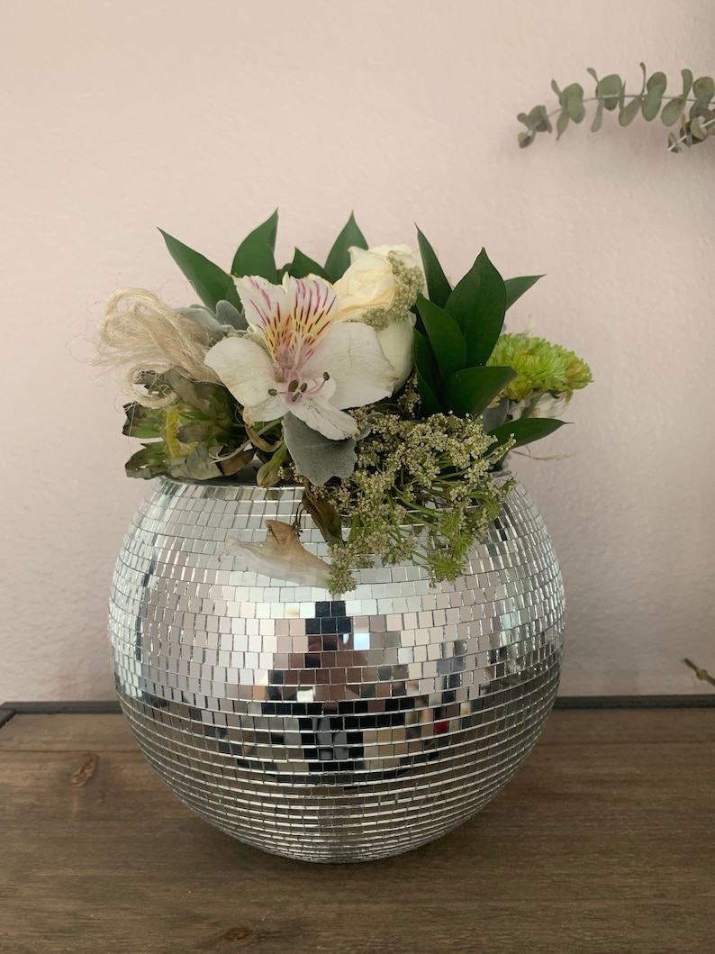 High Quality Glass 10 Large 10mm tiles disco ball planter pot Plant Hanger with or without drainage image 2