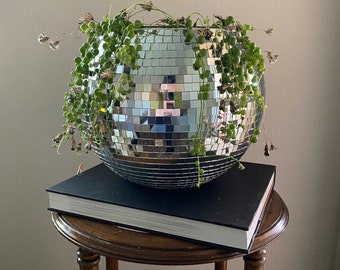 High Quality Glass 12” 10mm tile disco ball planter Plant Hanger with or without drainage flat on the bottom