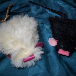 2  Handmade USA Cat Mice Mouse Toys FULL of Catnip: Genuine Fur/Leather/Sheepskin, with leather tails!  Your cat will go nuts!