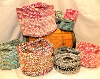 8 lot Set Crocheted Nesting Bucket Totes
