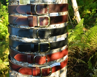 Handmade Thick Leather Belt Men's Women's 1 1/2" 1.5 inch wide Black Brown Chestnut cut to your size