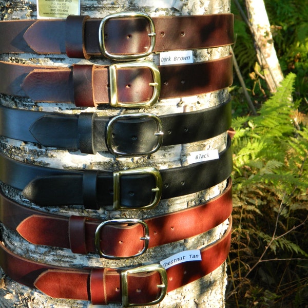 Handmade Thick Leather Belt Men's Women's 1 1/2" 1.5 inch wide Black Brown Chestnut cut to your size