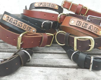 Handmade Leather Dog Collar 3/4"&1" Wide Name Drop/Personalize,Choose Color/Size