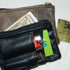 CUERO Zip con cremallera moneda cambio de moneda bolsa monedero de la cartera de la misión hecha a mano eE.UU.
