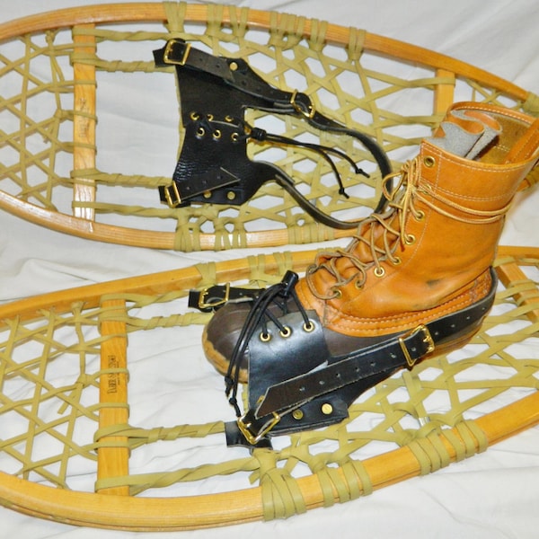 BINDINGS ONLY pair leather snowshoe snow shoe quick bindings straps harness USA made