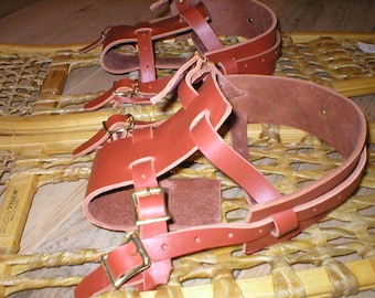 BINDINGS ONLY pair howe leather snowshoe snow shoe quick bindings straps harness USA made