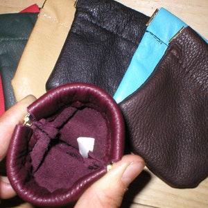 LEATHER Squeeze Facile Frame COIN CHANGE Pinch Pouch Purse Wallet Handmade your color