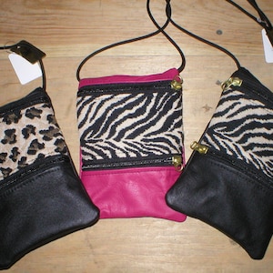 Hecho a mano EE.UU. pequeño viaje pasaporte cuero cebra leopardo impresión bolso bolso bolso