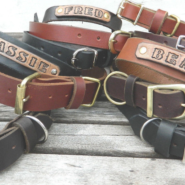Handmade Leather Dog Collar 1 1/4"&1.5" Wide Name Personalized,Choose Color/Size