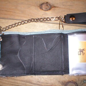 Handmade Leather hair-on hairy cowhide trifold snap trucker biker Wallet w/ belt chain image 4