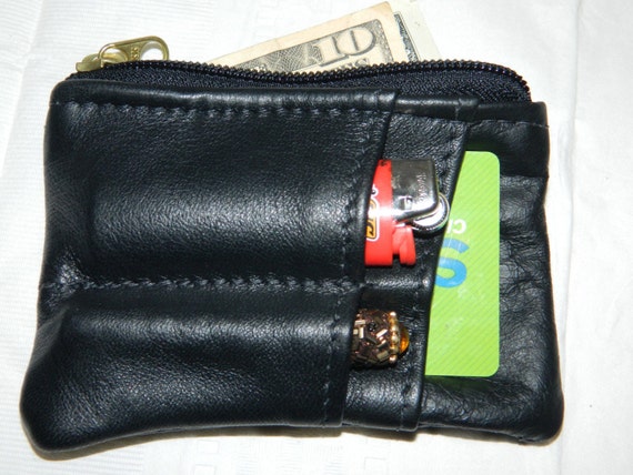 LEATHER Zip Zippered Coin Change Card Pouch Purse Mission - Etsy