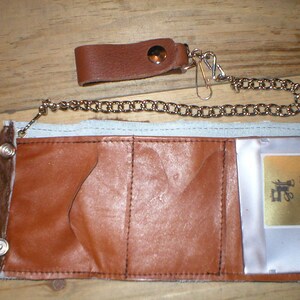 Handmade Leather hair-on hairy cowhide trifold snap trucker biker Wallet w/ belt chain image 2