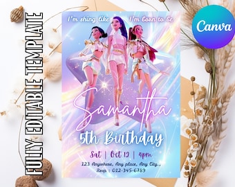Kpop Demon Hunters Birthday Invitation Template | Editable Canva Template | Kpop Anime Invite | Digital Download | Printable Card for Kids