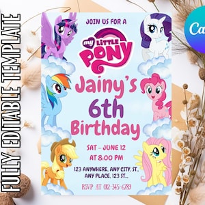My Little Pony Birthday Invitation Template: Editable Girl&#39;s Party Invite (Digital Download, PDF File)