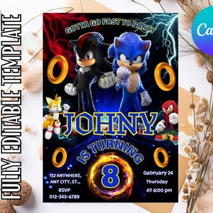 Sonic Editable Birthday Invitation | Hedgehog Party Invitation Template Printable | For Boy and Girl invitation | Invite Instant Download