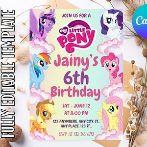 My Little Pony Birthday Invitation Template | Little Pony Birthday | Instant Download : Editable Girl&#39;s Party Invite (Digital Download)