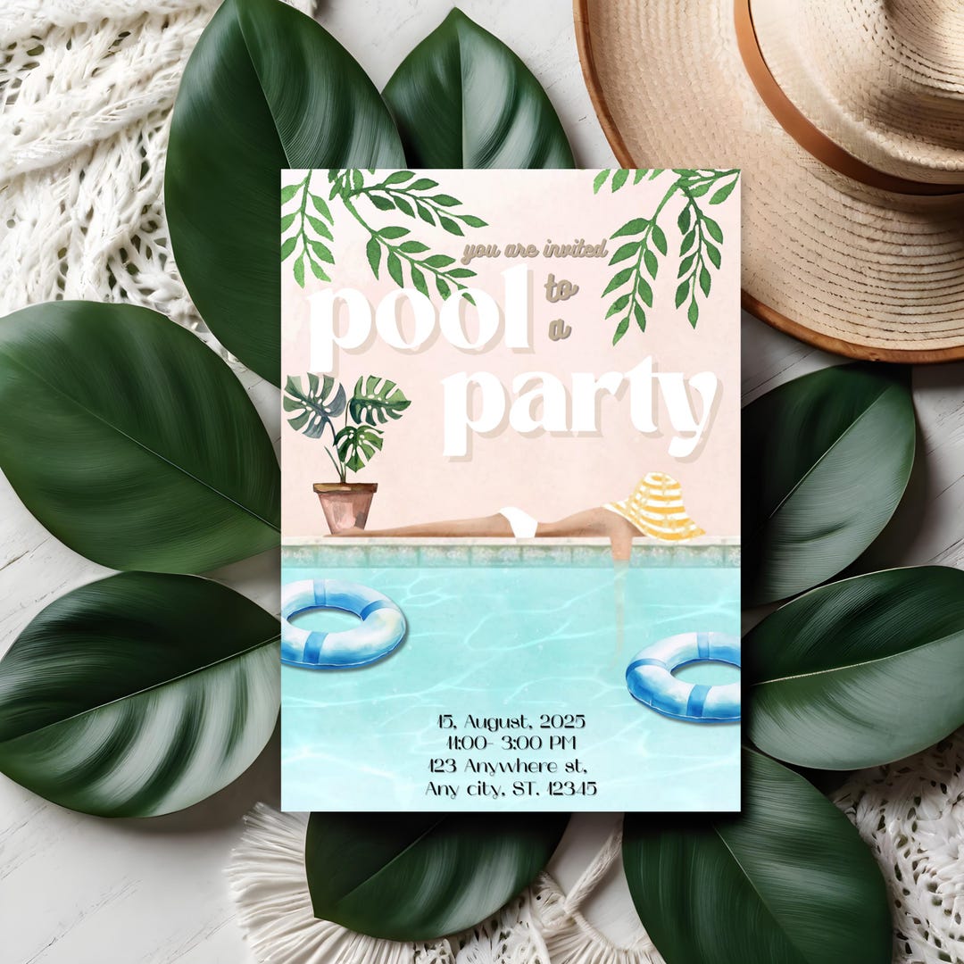 Tropical Pool Party Invitation | Summer Birthday, Backyard BBQ (canva ...