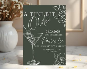 Chic and Sophisticated 30th Birthday Party Invitation, Editable Martini Theme Invite, Instant Download