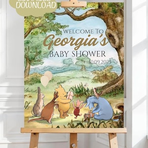 Winnie The Pooh Baby Shower Decoration, Editable Baby Shower Welcome Sign, Winnie The Pooh Baby Shower Welcome Sign Instant Download