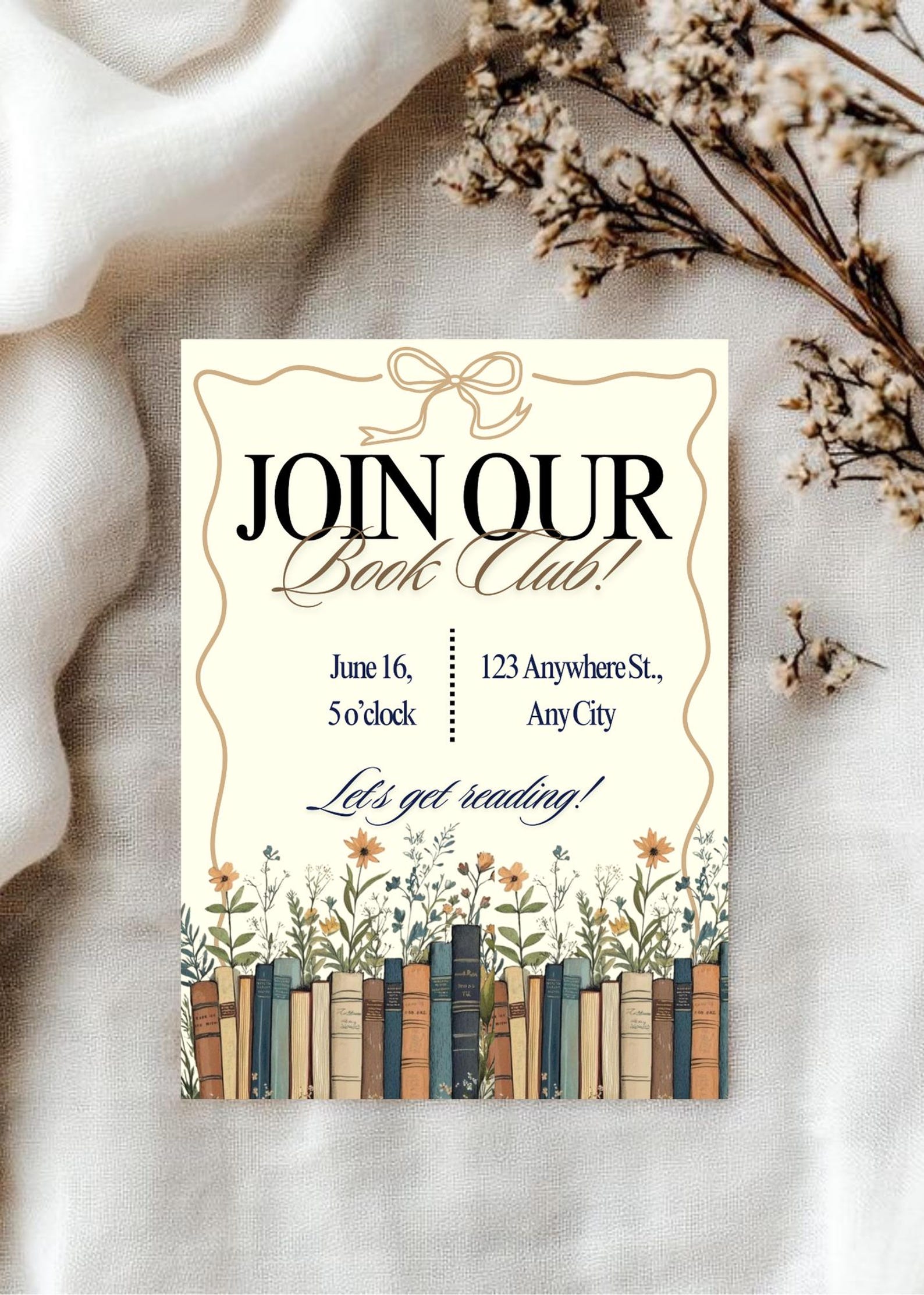 Vintage Book Club Invitation | Printable Floral Book Gathering Flyer ...