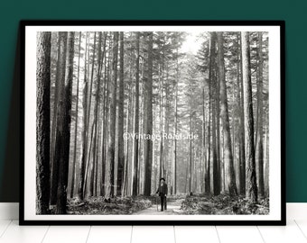 Pacific Northwest Old Growth Timber Photo, Seattle Washington, Archival print from original glass plate circa 1900, JF Ford Self Portrait