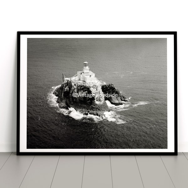 Tillamook Rock Lighthouse Photo, Vintage Oregon Coast, Archival Print from Original 1960 Negative, Seascape Wall Art, Terrible Tilly, Beach