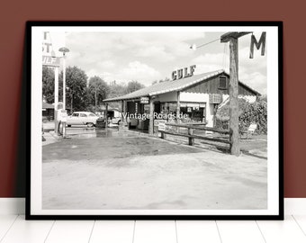 Vintage Gulf Gas Station Photo, Wickenburg Arizona Print, Archival print from original 1955 negative, Service Station Photo, Garage Wall Art