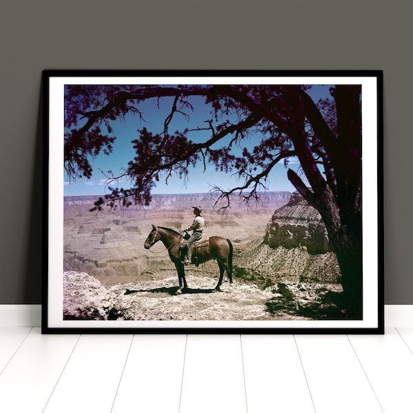 Vintage Cowboy at Grand Canyon Color Photo, Archival print from original 1950s negative, Grand Canyon Wall Art, Retro Cowboy Print, SW Art