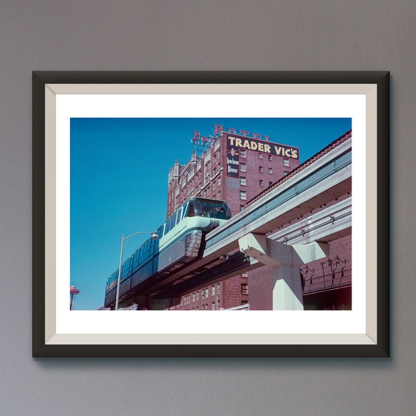 Vintage Seattle Monorail and Trader Vic's Color Print, Ben Franklin Hotel, 1962 Kodachrome, World's Fair Wall Art, Washington Photography