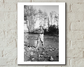 Vintage Fly Fishing in Montana Photo, Archival Print from Original 1930s Negative, Montana Photography, Cabin Wall Art, Fly Fishing Art