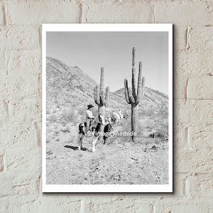 1950s Arizona Trail Ride Photo, Archival print from original 1950s negative, Black and White Arizona Desert Cactus, Dude Ranch Cowboy Photo image 1