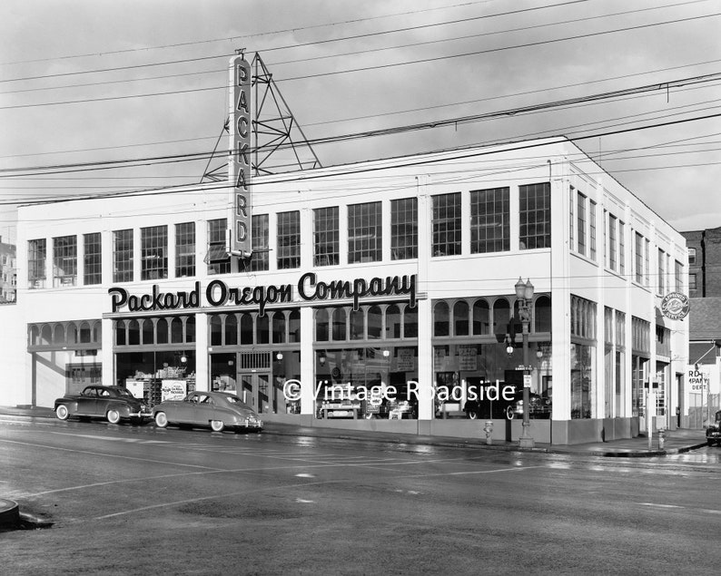 Packard Print, Vintage Portland Oregon Photography, Print from original 1948 negative, Old Car Dealer Photo, Portland Decor & Wall Art, BW image 2