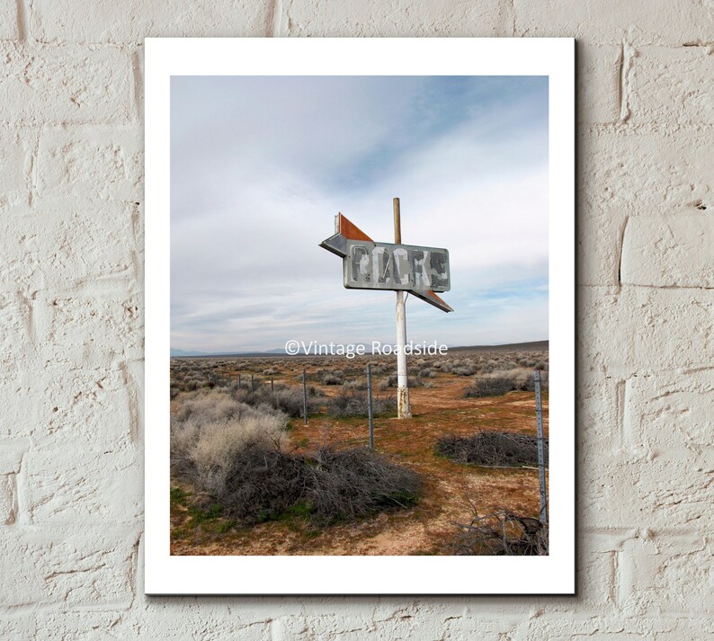 Old Neon Cafe Sign Print, Fine Art Photography, Muroc California Desert Print, Abandoned Americana, Rusty Neon Sign Photo, Sign Gone image 1