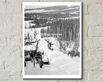 Ski Jumper Photo, Mount Hood, Print from original 1932 negative, Vintage Skiing Wall Art, Oregon Ski Resort, Winter Sport, Cabin Decor