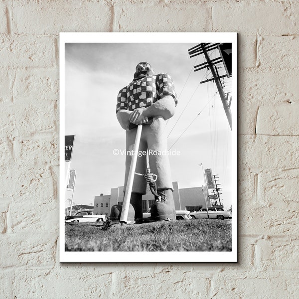 Vintage Portland Paul Bunyan Statue Photo, Black and White Archival Print from original 1959 negative, North Portland, Oregon Wall Art