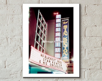 Hollywood Palladium Neon Marquee Photo, Stan Kenton 1941, Color Print from original 1941 Kodachrome, California Wall Decor, Neon Sign