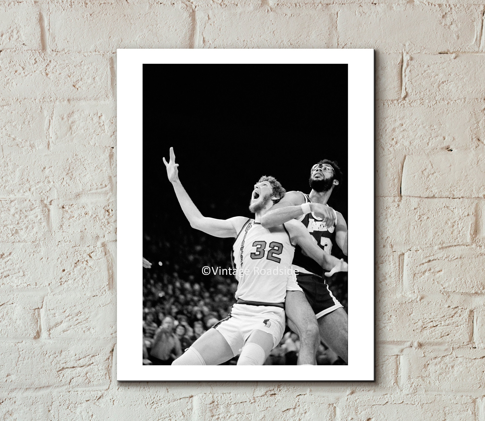 Bill Walton and Kareem Abdul-jabbar, Print From Original 1977 35mm Negative,  1970s NBA, LA Lakers, Portland Trailblazers, Playoffs 